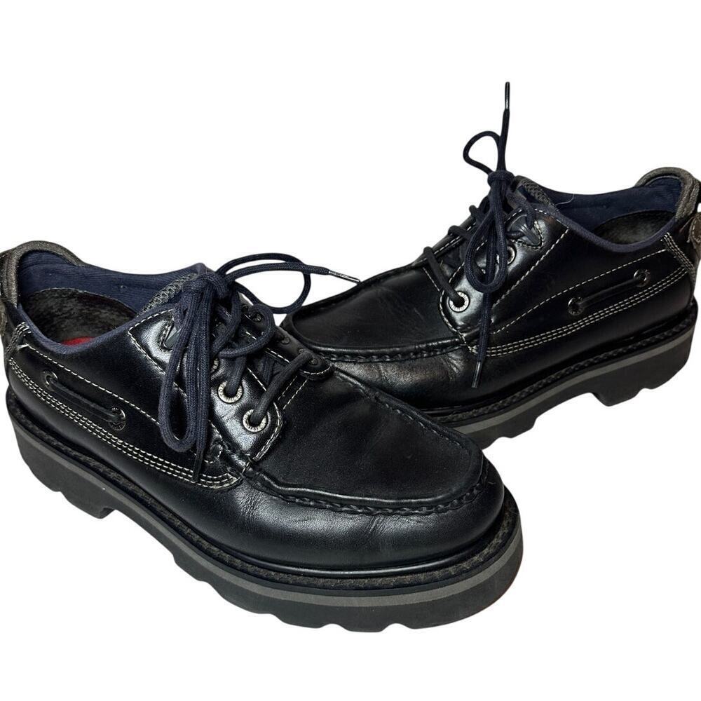 Tommy Hilfiger Size 8.5 Men Black Leather y2k Vintage Lace-Up Work Oxford Shoes